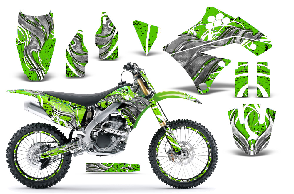 Kawasaki KX250F 09-12 Graphics Kit Fire Blade White Green NP Rims